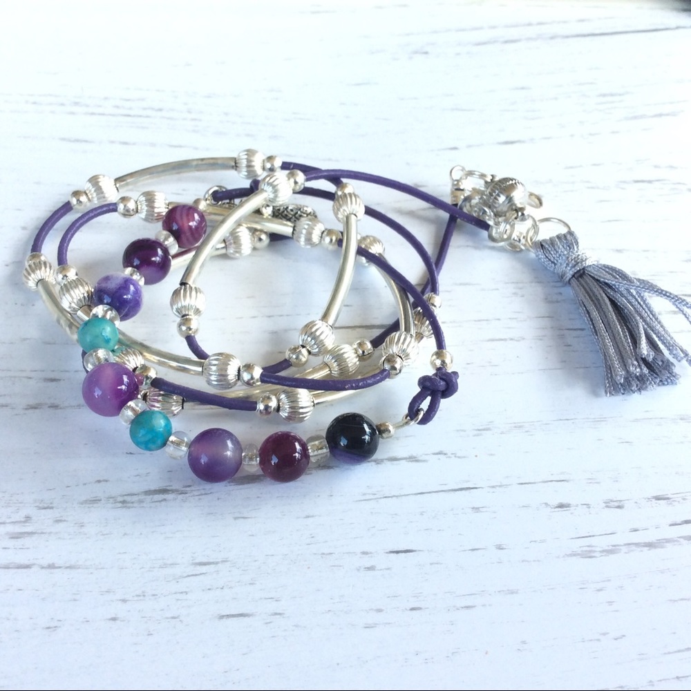 Leather wrap bracelet purple